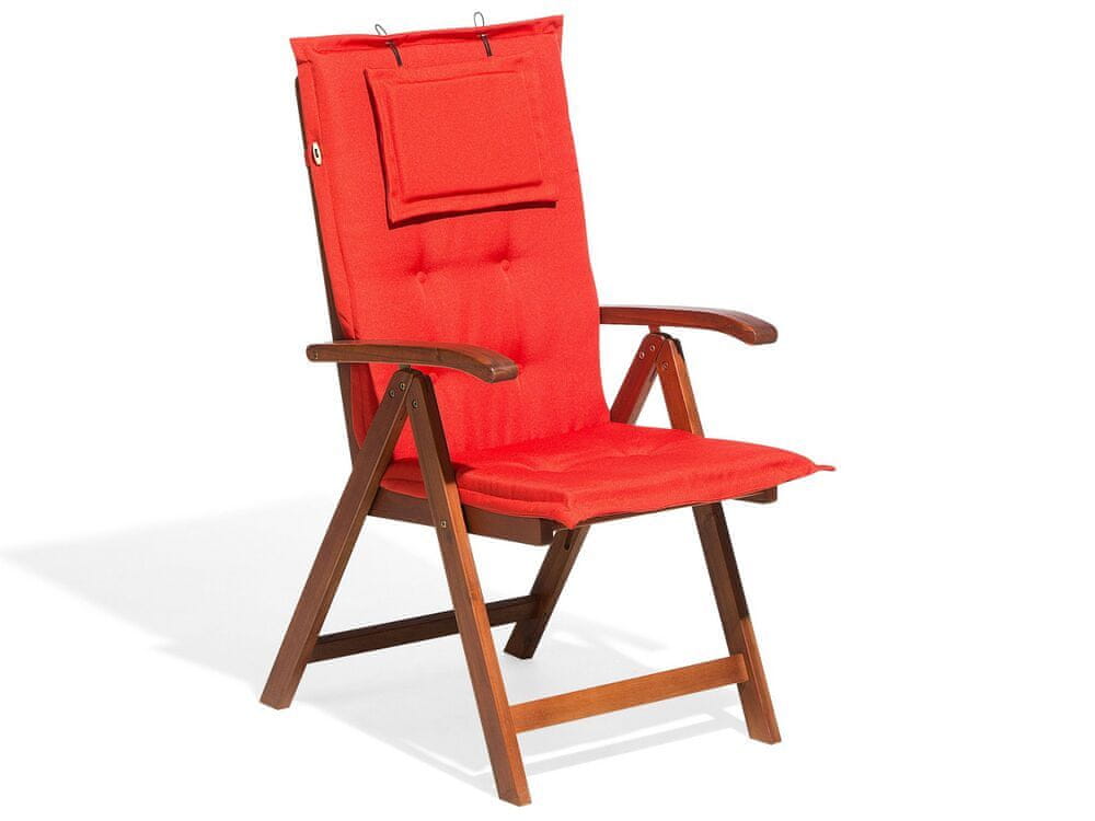 Beliani Záhradná skladacia stolička z akáciového dreva so svetločerveným vankúšom TOSCANA